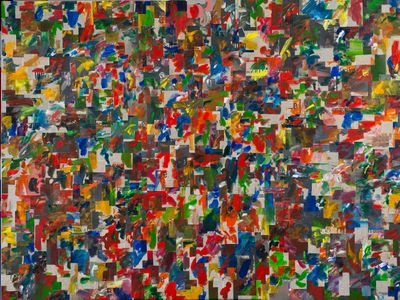 an image of a painting with multiple colors of paint on it
