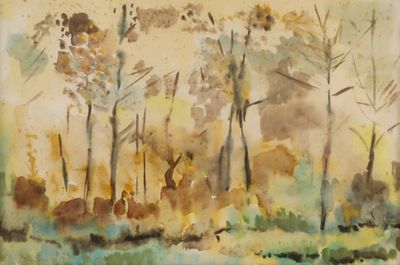 une image représentant une aquarelle représentant des arbres dans une forêt