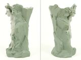 two pictures of a statue of a woman with a flower in her hair