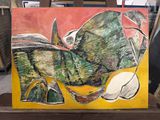 a painting that is on a table in a room
