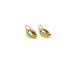 a pair of gold earrings on a white background