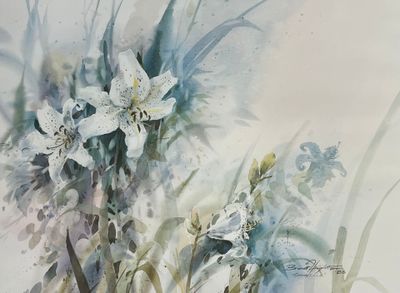 D'après Brent HEIGNTON (XXe) Composition florale.