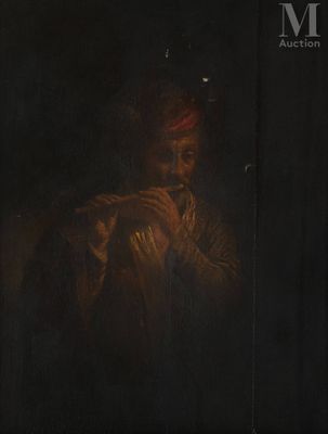 un tableau représentant un homme coiffé d'un turban jouant de la flûte