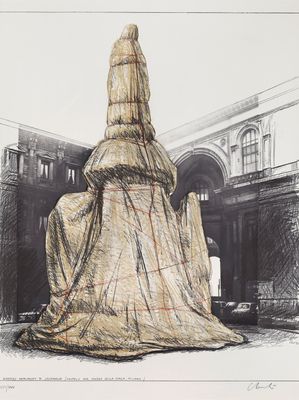 an image of a drawing of a statue covered in a sheet