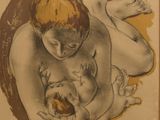 un dessin représentant une femme tenant un bébé dans ses bras
