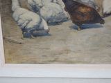 a painting of a group of chickens in a room