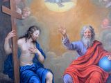 painting of a painting of jesus and a man with a cross