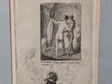 framed drawing of a man and a woman in a bathroom