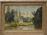 an image of a painting of a boat on a river