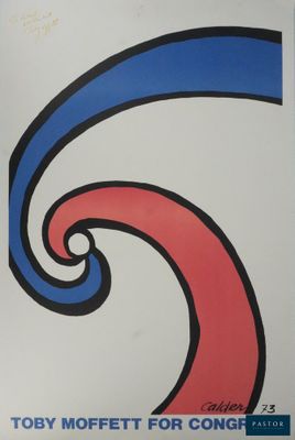 une affiche sur laquelle figure un tourbillon rouge, bleu et blanc