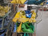 a shopping cart full of bananas in a grocery store