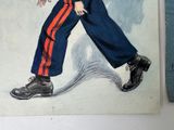 a drawing of a man in uniform walking on a skateboard
