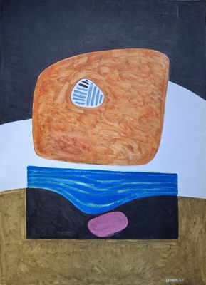 une peinture représentant un morceau de pain sur lequel est dessiné un cœur