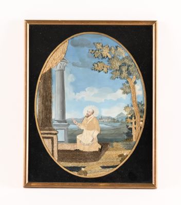 an image of a painting of a man sitting on a bench