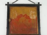 painting on a wall with a chain hanging from it ' s frame