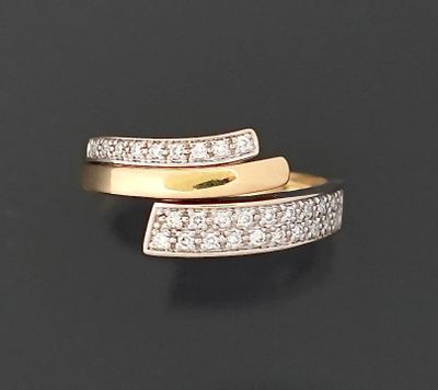 Bague moderniste asymétrique ouverte en deux tons d'or jaune…