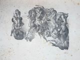 a drawing of a group of people on a wall