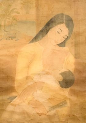 peinture d'une femme tenant un bébé dans ses bras