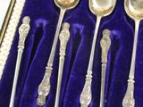 five spoons in a velvet case on a table
