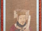 an old painting of a man in a red robe holding a knife