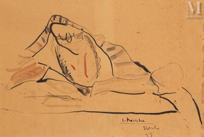 l'image d'un dessin représentant une femme allongée sur un lit