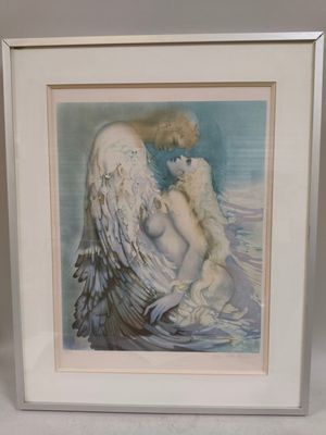 tableau représentant une femme aux ailes d'ange, dans un cadre blanc