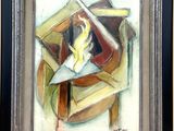 tableau encadré représentant une femme lisant un livre, assise dans un fauteuil