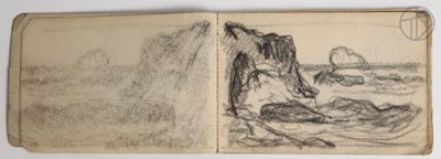 an old book with a drawing of a person in a boat