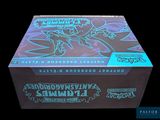 a close up of a box of pokemon cards on a black background
