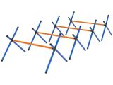 a close up of a group of blue and orange ladders