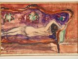 a painting of a woman laying on a couch