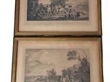 deux reproductions encadrées représentant un paysage avec un homme à cheval et une femme à cheval