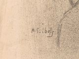 drawing of a man in a suit and tie standing in front of a wall