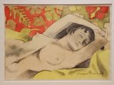 painting of a nude woman laying on a bed with her head resting on a pillow