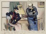 un dessin représentant un homme et une femme assis à une table