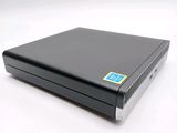 a black computer with a blue sticker on the side of it