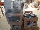 a pile of items in a box on a pallet in a warehouse