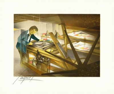 Raymond POULET (1934) - Le lithographe, Lithographie origina…