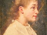tableau représentant une femme en robe rouge à col blanc