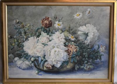 une peinture de fleurs dans un vase sur une table