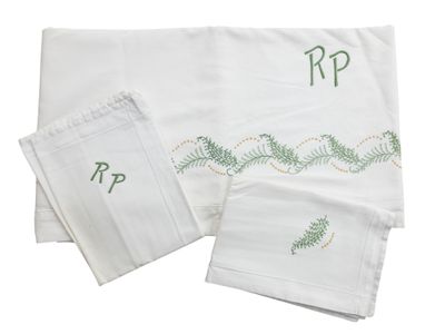 PARURE DE LIT en métis brodée en fils de couleurs des initia…