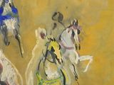 a painting of a group of people riding horses
