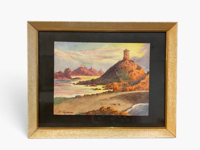 an image of a painting of a castle on top of a mountain