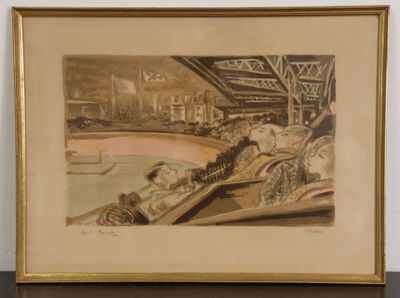 peinture d'un homme et d'une femme assis dans un bateau dans un port