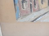 a picture of a painting of a street with buildings in the background