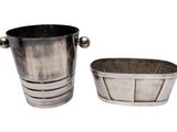 two metal buckets with handles and handles on a white background
