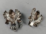 pair of antique silver plated bird and acorns clip earrings