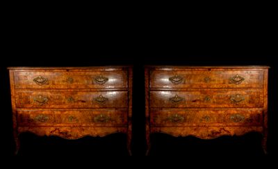 pair of 19th century french marquet commode chest of drawers