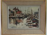 une image d'une peinture de bateaux dans un port
