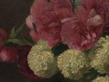 a painting of flowers in a vase on a table